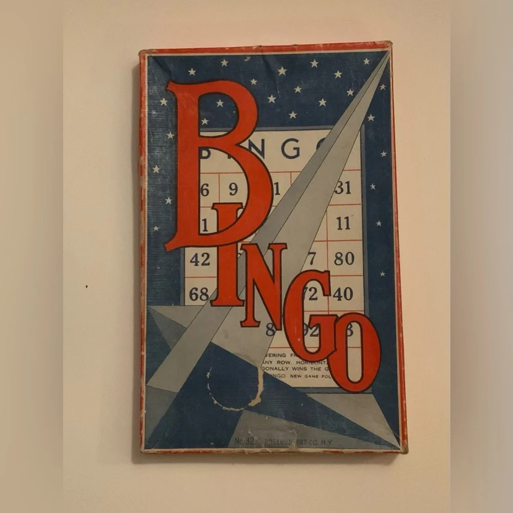Vintage Bingo Game Box - Red & Blue Graphic - Picture 1 of 4